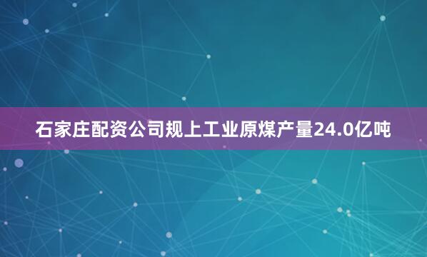 石家庄配资公司规上工业原煤产量24.0亿吨