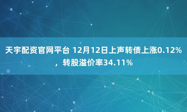 天宇配资官网平台 12月12日上声转债上涨0.12%，转股溢价率34.11%